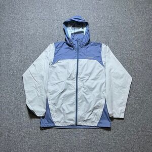 Columbia Windbreaker Jacket Size S‎ Blue Grey Colorblock Hooded Full Zip Outdoor